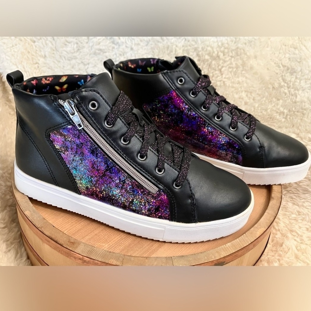 Madden NYC Women's Black and Purple Glitter Sneakers - Picture 3 of 11